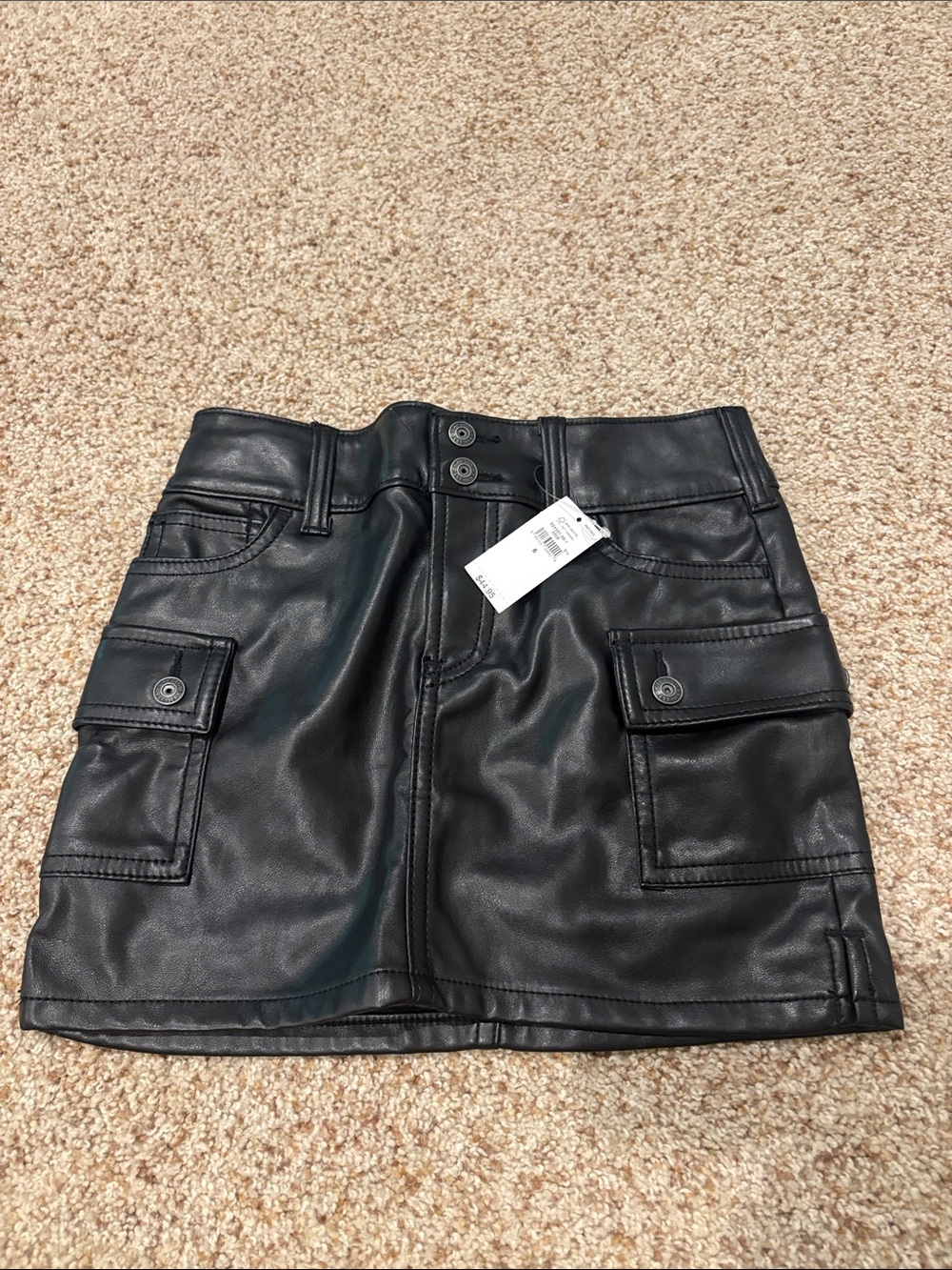 GAP Black Faux Leather Cargo Mini Skirt